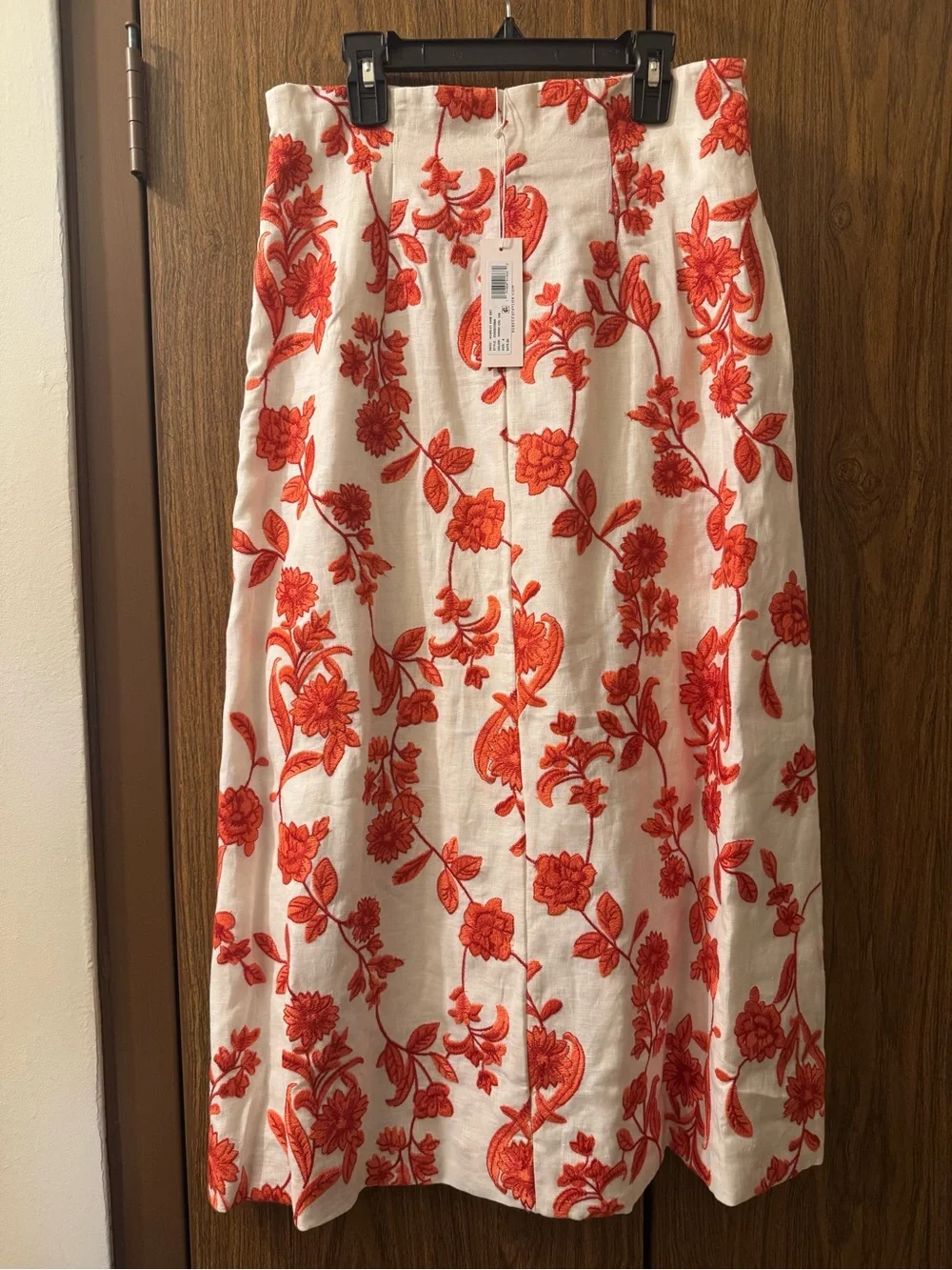NWT Rebecca Taylor Scarlet Embroidered Linen Skirt Ivory Red Coral Size 6